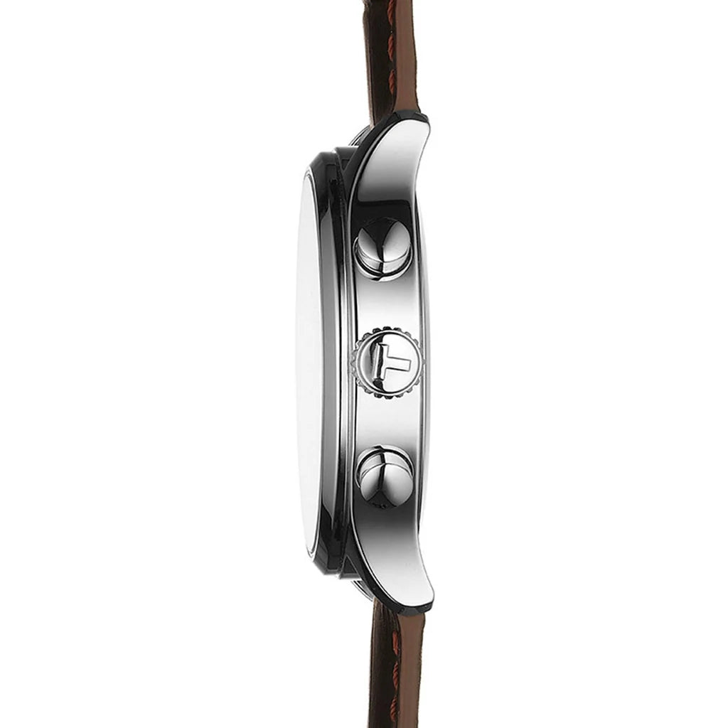 TISSOT Men’s Swiss Made Quartz Brown Leather Strap Silver Dial 45mm Watch T116.617.16.037.00