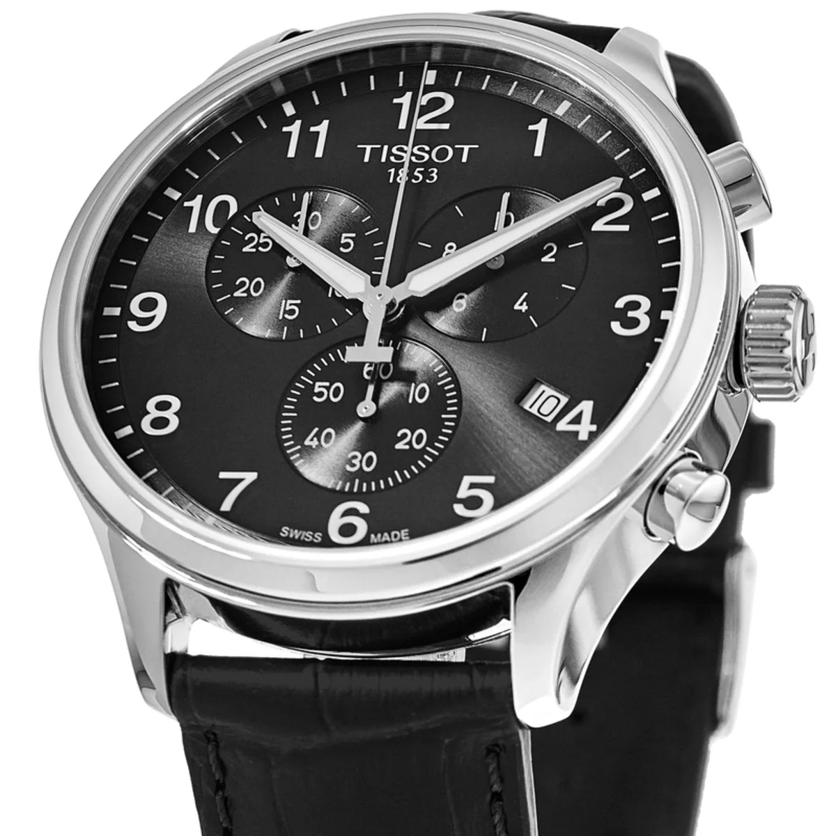TISSOT Men’s Swiss Made Quartz Black Leather Strap Black Dial 45mm Watch T116.617.16.057.00