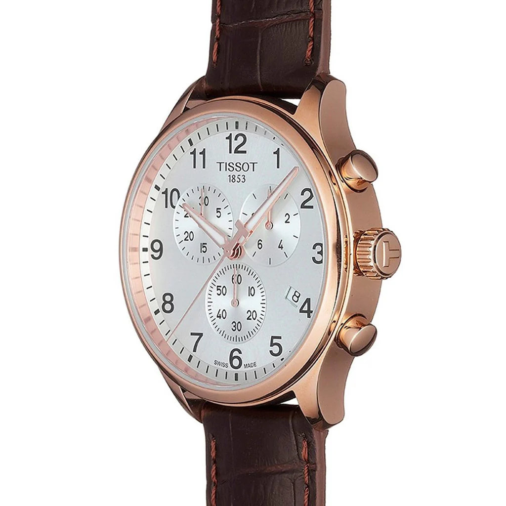 TISSOT Men’s Quartz Swiss Made Brown Leather Strap Silver Dial 45mm Watch T116.617.36.037.00