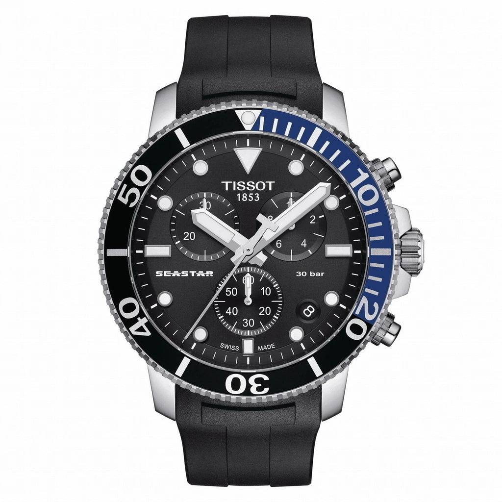TISSOT Seastar 1000 Men’s Quartz Chronograph Swiss Made Black Silicone Strap Black Dial 45mm Watch T120.417.17.051.02