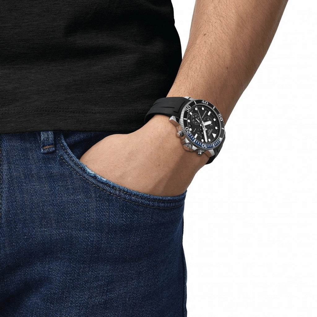 TISSOT Seastar 1000 Men’s Quartz Chronograph Swiss Made Black Silicone Strap Black Dial 45mm Watch T120.417.17.051.02