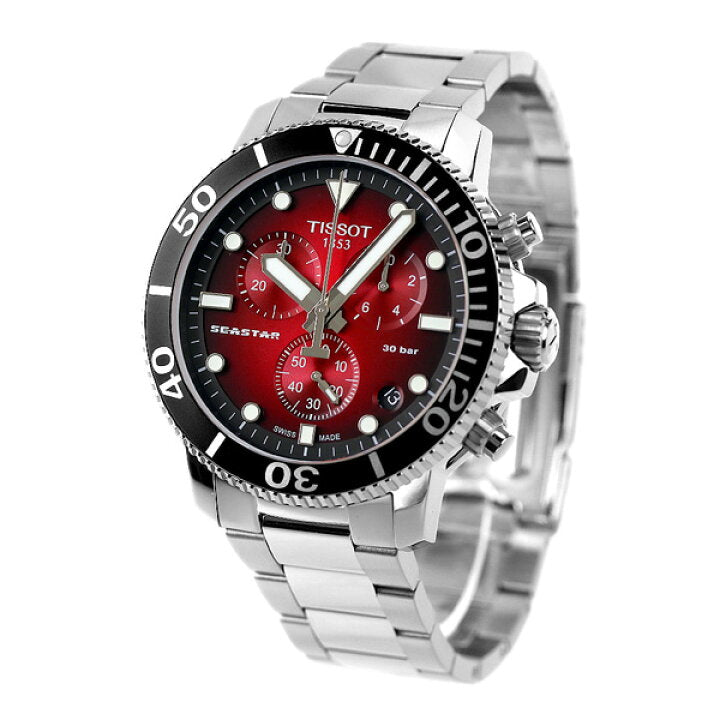 TISSOT Seastar Men’s Quartz Swiss Made Stainless Steel Red Gradient Dial 45mm Watch T120.417.11.421.00