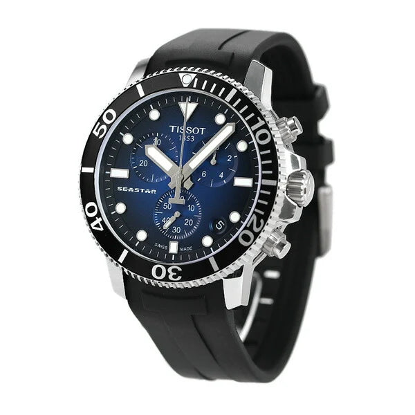 TISSOT Seastar 1000 Men’s Chronograph Quartz Swiss Made Black Silicone Strap Blue Dial 45mm Watch T120.417.17.041.00