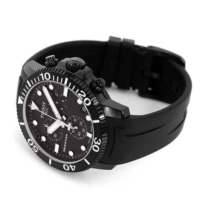 TISSOT Seastar 1000 Men’s Chronograph Quartz Swiss Made Black Silicone Strap Black Dial 45mm Watch T120.417.37.051.02