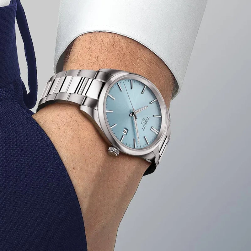 TISSOT Men’s Quartz Swiss Made Silver Stainless Steel Ice Blue Dial 40mm Watch T150.410.11.351.00