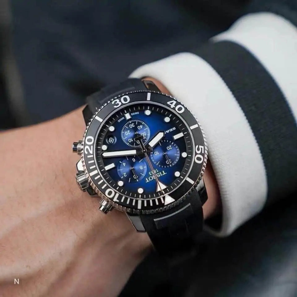 TISSOT Seastar 1000 Men’s Chronograph Quartz Swiss Made Black Silicone Strap Blue Dial 45mm Watch T120.417.17.041.00