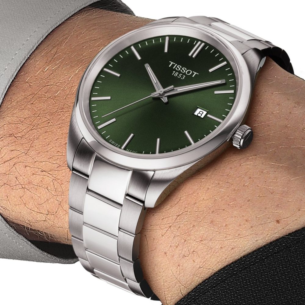 TISSOT Men’s Quartz Swiss Made Silver Stainless Steel Green Dial 40mm Watch T150.410.11.091.00