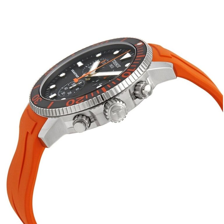 TISSOT Seastar 1000 Men’s Chronograph Quartz Swiss Made Orange Silicone Strap Black Dial 45mm Watch T120.417.17.051.01