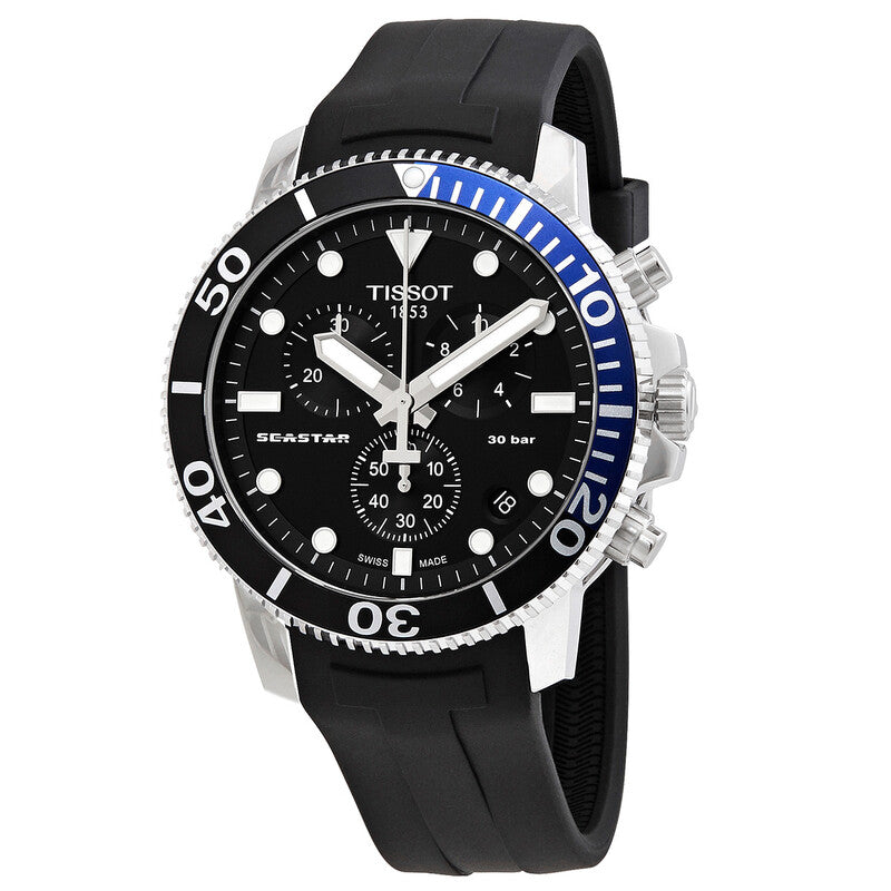 TISSOT Seastar 1000 Men’s Quartz Chronograph Swiss Made Black Silicone Strap Black Dial 45mm Watch T120.417.17.051.02