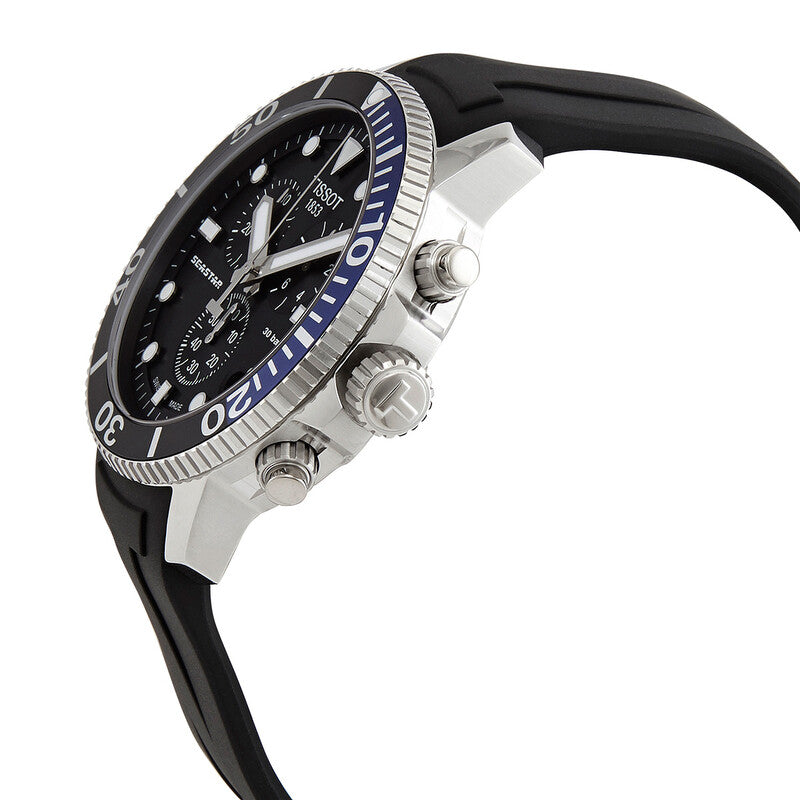 TISSOT Seastar 1000 Men’s Quartz Chronograph Swiss Made Black Silicone Strap Black Dial 45mm Watch T120.417.17.051.02