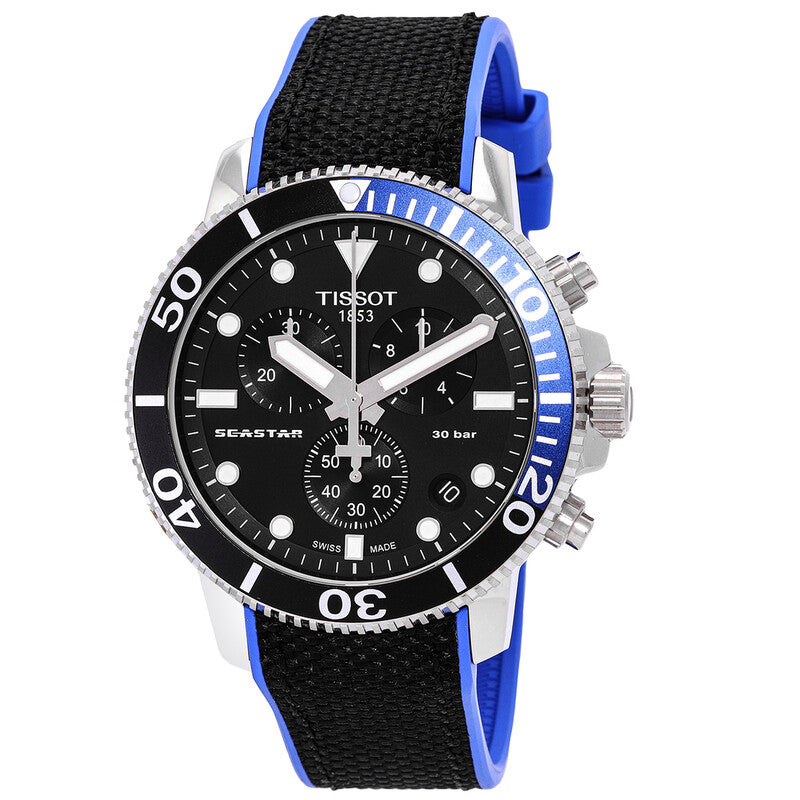 TISSOT Seastar 1000 Men’s Chronograph Quartz Swiss Made Black Textile Strap Black Dial 45mm Watch T120.417.17.051.03