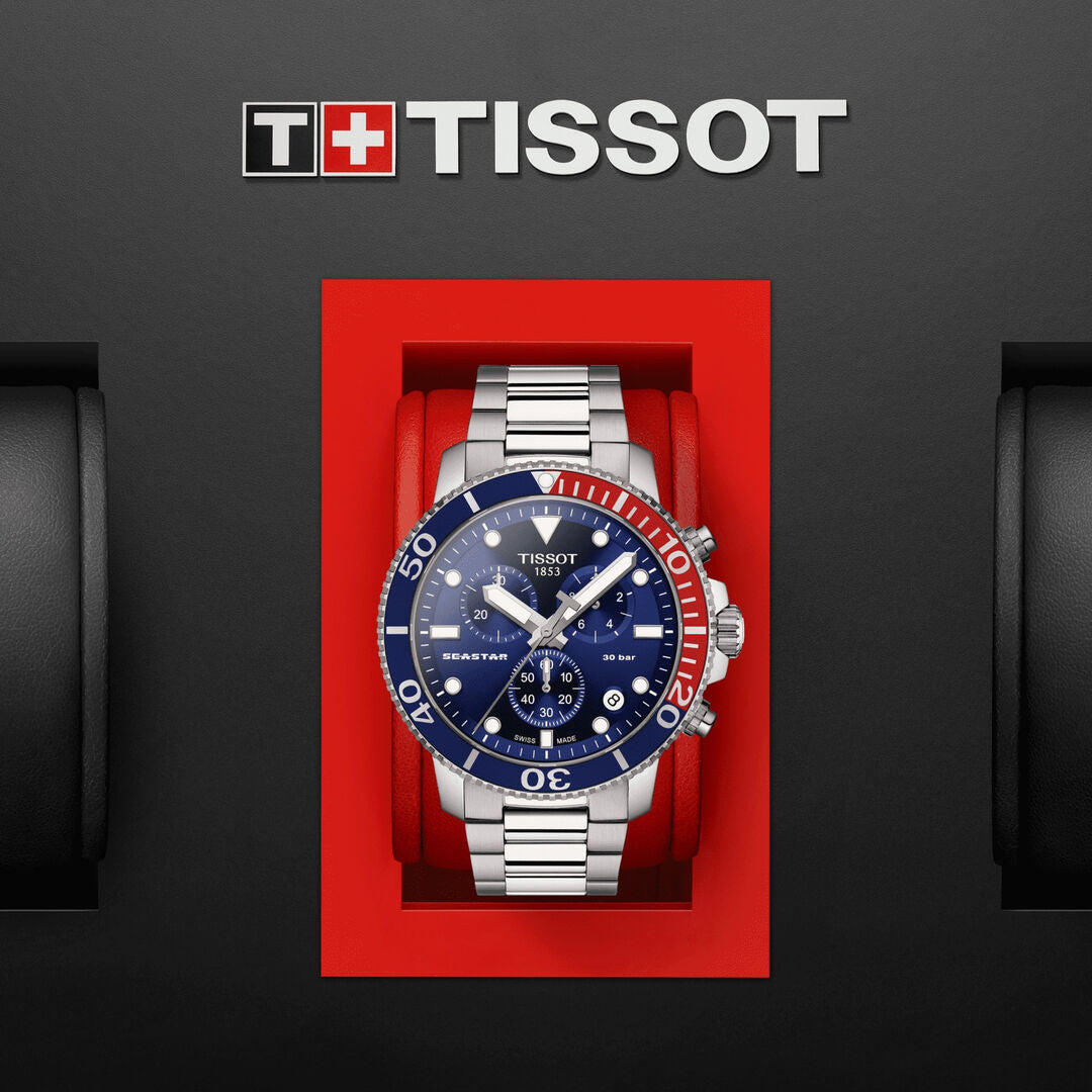 TISSOT Seastar 1000 Men’s Chronograph Quartz Swiss Made Silver Stainless Steel Blue Dial 45mm Watch T120.417.11.041.03