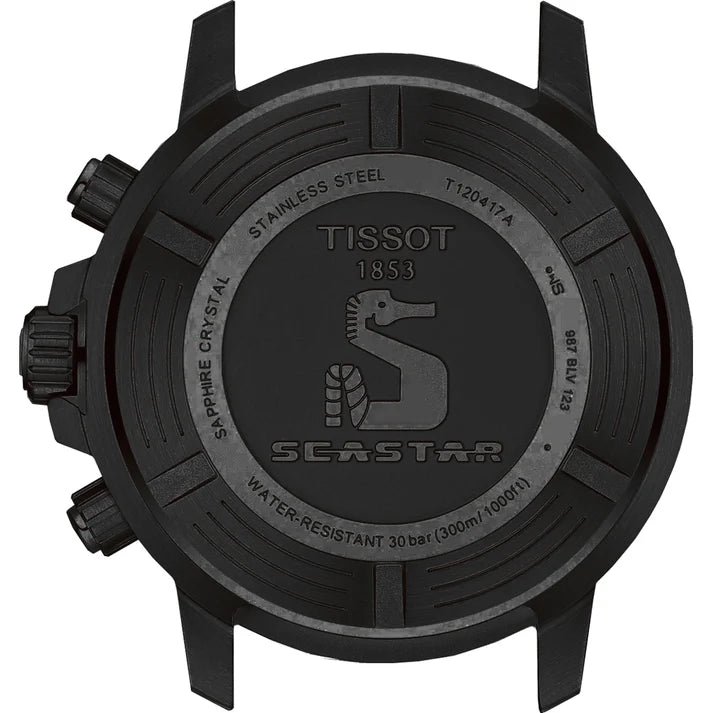 TISSOT Seastar 1000 Men’s Chronograph Quartz Swiss Made Black Silicone Strap Black Dial 45mm Watch T120.417.37.051.02
