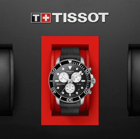 TISSOT Seastar 1000 Men’s Chronograph Quartz Black Silicone Strap Black Dial 45mm Watch T120.417.17.051.00