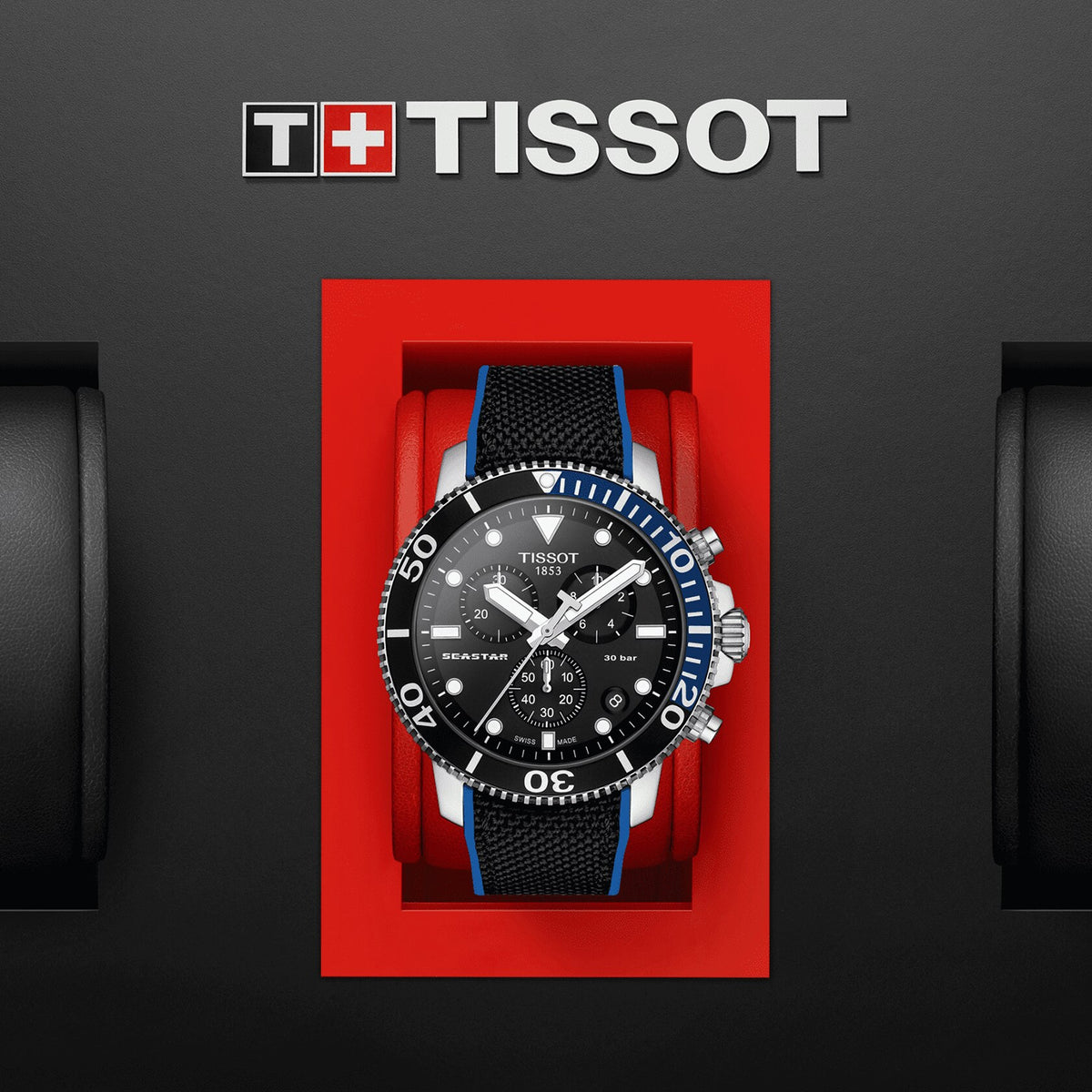 TISSOT Seastar 1000 Men’s Chronograph Quartz Swiss Made Black Textile Strap Black Dial 45mm Watch T120.417.17.051.03