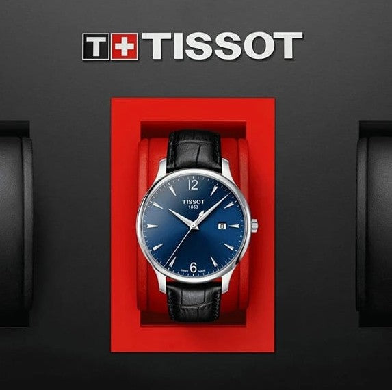 TISSOT Men’s Swiss Made Quartz Black Leather Strap Blue Dial 42mm Watch T063.610.16.047.00