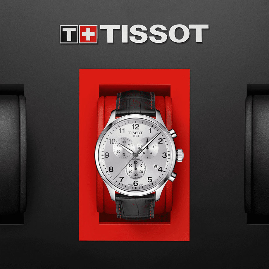 TISSOT Men’s Swiss Made Quartz Brown Leather Strap Silver Dial 45mm Watch T116.617.16.037.00