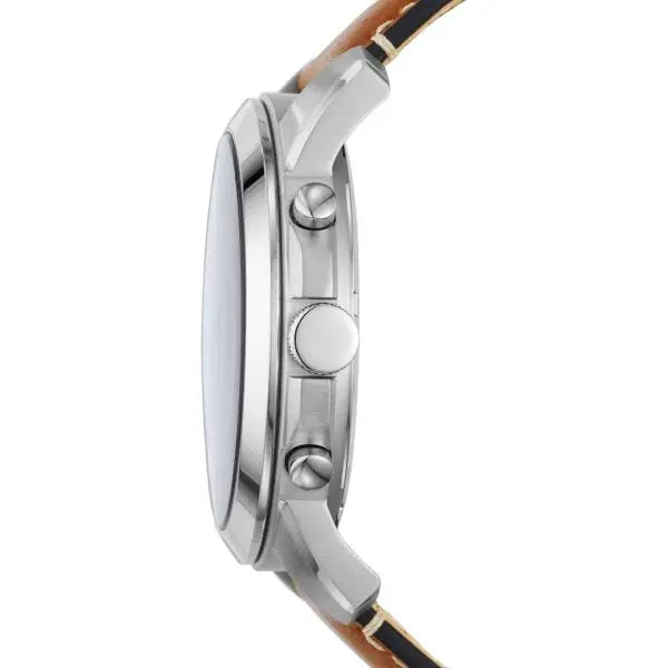 Fossil Men’s Chronograph Quartz Leather Strap Silver Dial 44mm Watch FS5184