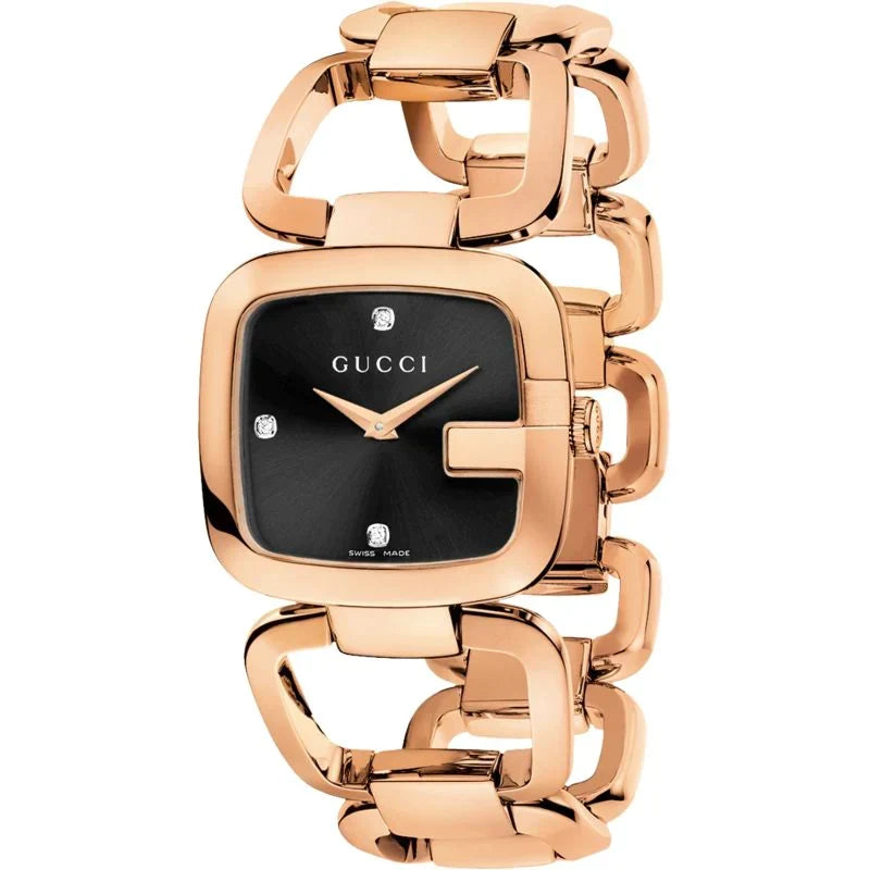 Gucci Women’s Quartz Swiss Made Rose Gold Stainless Steel Black Dial 31mm Watch YA125409