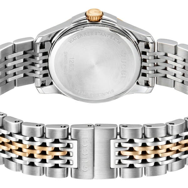 Gucci Women’s Quartz Two Tone Stainless Steel Mother Of Pearl Dial 27mm Watch YA126537