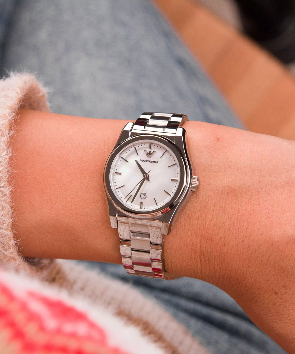Emporio Armani Women’s Quartz Silver Stainless Steel Mother Of Pearl Dial 32mm Watch AR11557